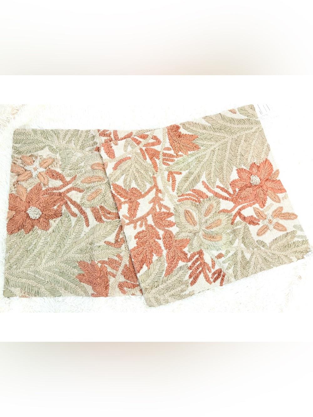 (2) Pottery Barn Ember Embroidered Straw Flower Throw Pillow Covers 22”x22” NWT